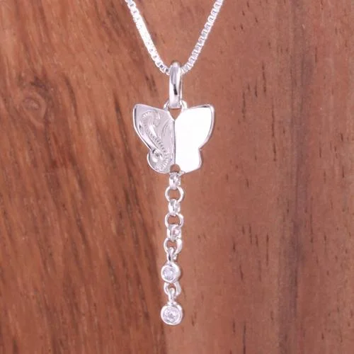 Boho-style beaded necklaces for summerSterling Silver Hawaiian Scroll Butterfly with CZ Pendant (Chain Sold Separately)