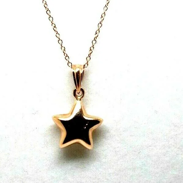 Gemstone - Inlaid Chain Rings with SapphiresGenuine 9ct Rose Gold Thin Cable Chain Necklace 45cm + Star Pendant