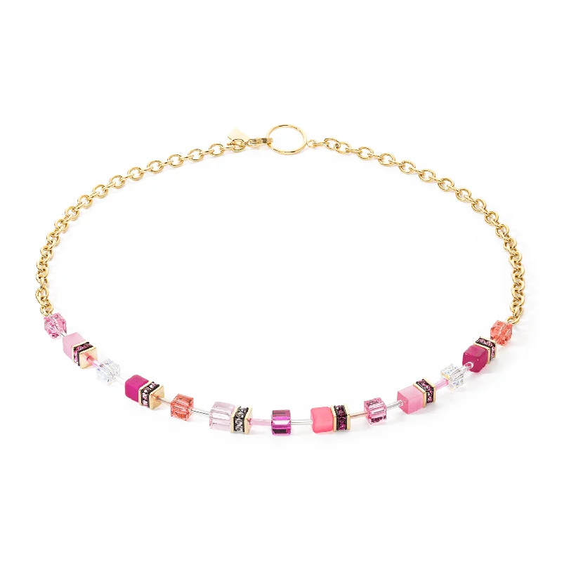 Cross - Embellished Chain Rings with a Religious ThemeCoeur De Lion GeoCUBE® Iconic Gold Magenta Chain Necklace