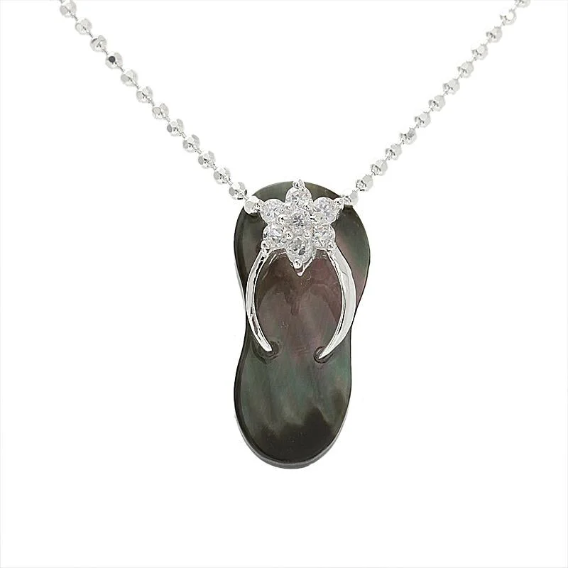 Affordable sterling silver necklaces for teensSterling Silver CZ Plumeria Dark Blue Shell Slipper Pendant (Chain Sold Separately)