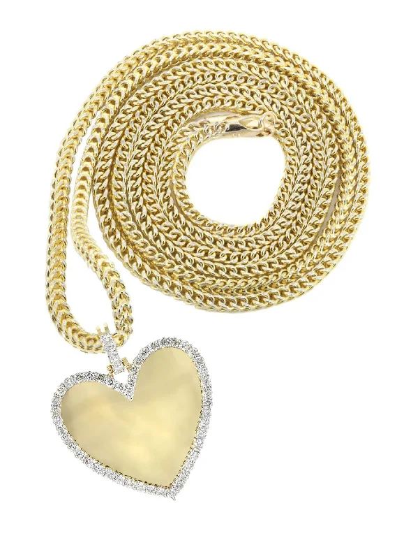 Birth flower pendants for unique styleDiamond 10K Yellow Gold Small Heart Picture Pendant Necklace | 1.37 Carats | Appx. 15 Grams