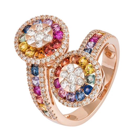 Gold-plated pendants for affordable luxuryMulti Colour Sapphire & Diamonds "Toi & Moi" Ring