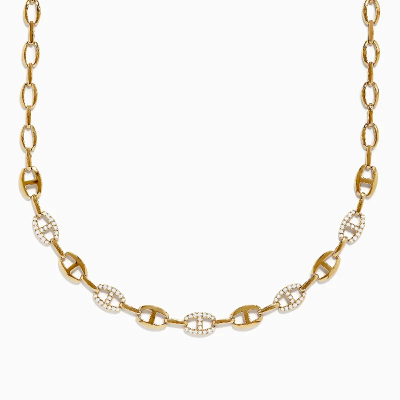 Hammered Chain Rings with a Textured FinishD'Oro 14K Yellow Gold Diamond Anchor Chain Necklace