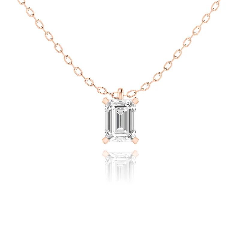 Layered chain necklaces for everyday wearFour prong  emerald cut Diamonds Solitaire Pendent