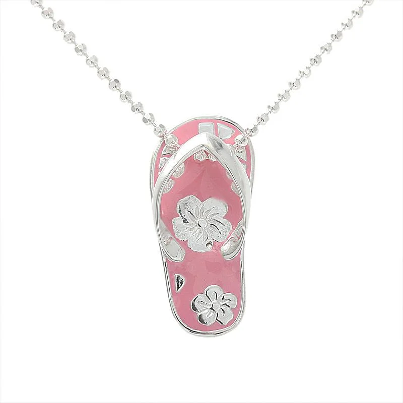 Star-shaped pendants for dreamersSterling Silver Pink Enamel Slipper with Hibiscus Pendant (Chain Sold Separately)