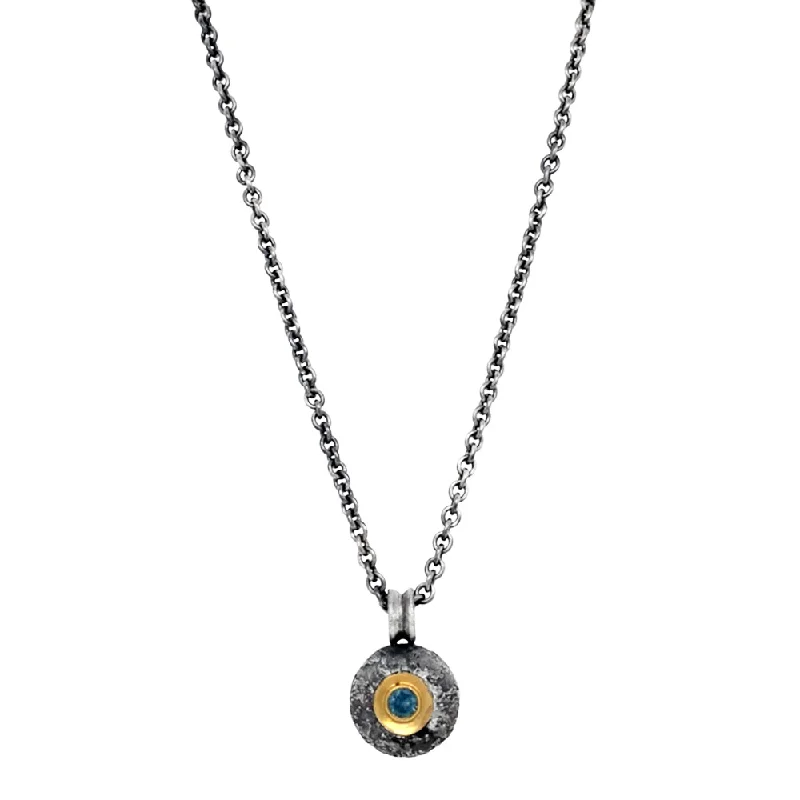 Diamond-studded pendants for anniversariesMontana Sapphire Silver & Gold Necklace - "Miniature Maru"