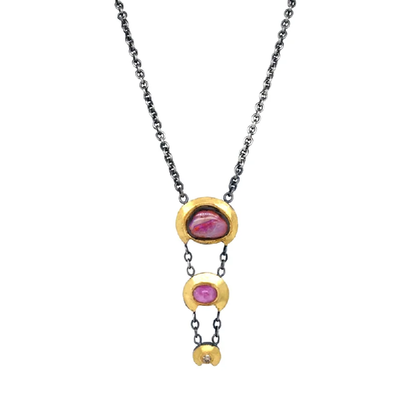 Long chain necklaces for layeringOne-of-a-Kind Koroit Opal & Pink Montana Sapphire Cabochon Necklace - "Trapeze"