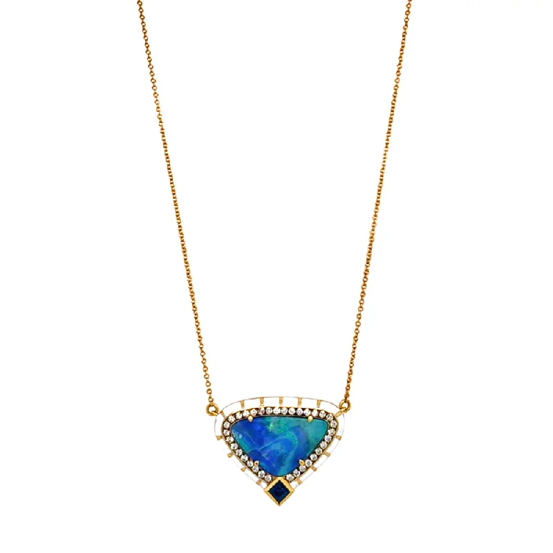 Diamond-cut chain necklaces for eleganceOne-of-a-Kind Opal, Sapphire, & Diamond Necklace - "Caribbean Blue"