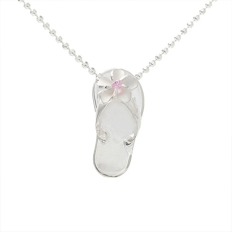 Birthstone necklaces for momsSterling Silver Plumeria with Pink CZ Plain Slipper Pendant (Chain Sold Separately)