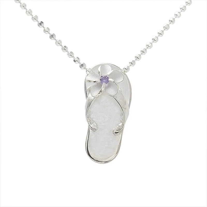 Statement gemstone necklaces for partiesSterling Silver Plumeria with Purple CZ Plain Slipper Pendant (Chain Sold Separately)