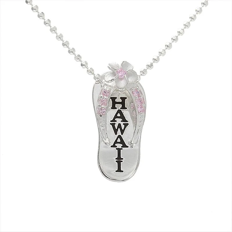 Religious cross pendants for faith-based jewelrySterling Silver Plumeria with Pink CZ Black Enamel HAWAII Slipper Pendant (Chain Sold Separately)