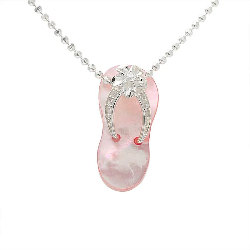 Zodiac sign pendants for astrology loversSterling Silver Plumeria with CZ Strap Pink Shell Slipper Pendant (Chain Sold Separately)