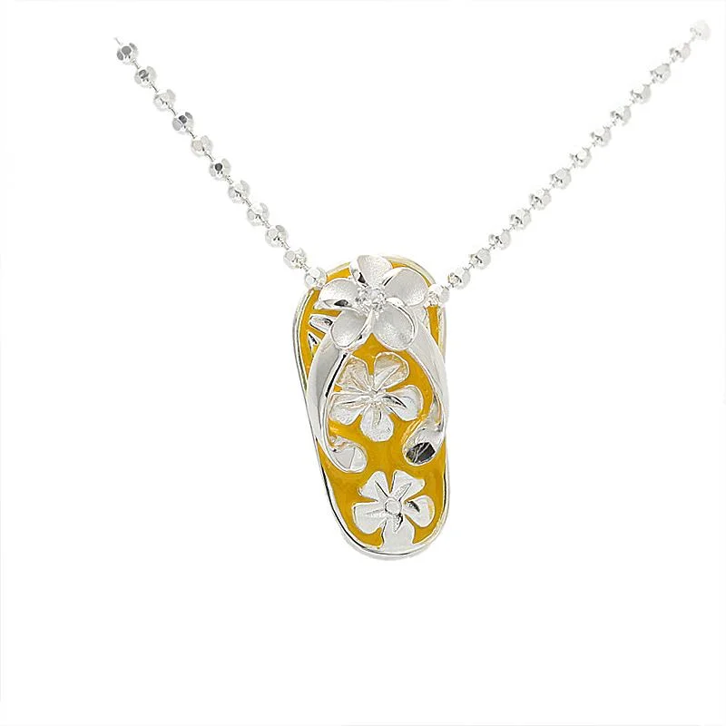 Diamond-studded pendants for anniversariesSterling Silver Yellow Enamel Slipper and Plumeria with CZ Pendant (Chain Sold Separately)