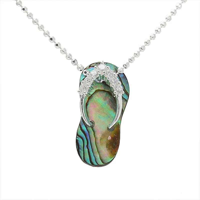 Cross pendant necklaces for religious giftsSterling Silver CZ Strap Abalone Shell Slipper Pendant (Chain Sold Separately)