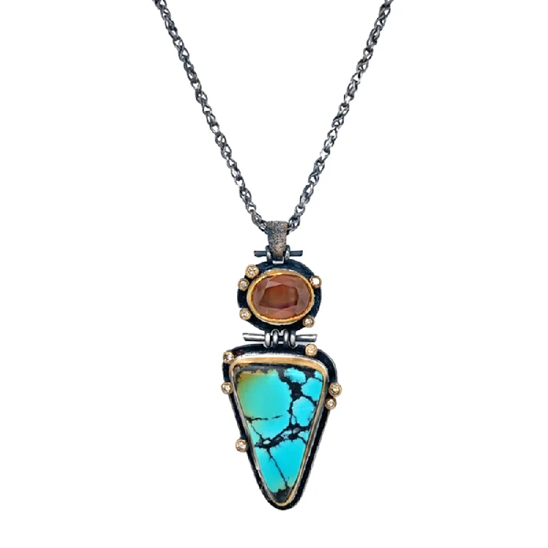 Gold chain necklaces for menSterling Silver, Gold, Turquoise & Cassiterite Necklace - "Western Sky"