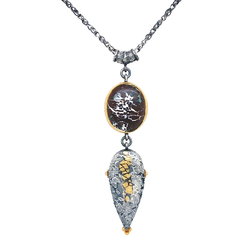 Affordable sterling silver necklaces for teensSterling Silver, Yellow Gold & Opal Necklace - "Dragons Egg"