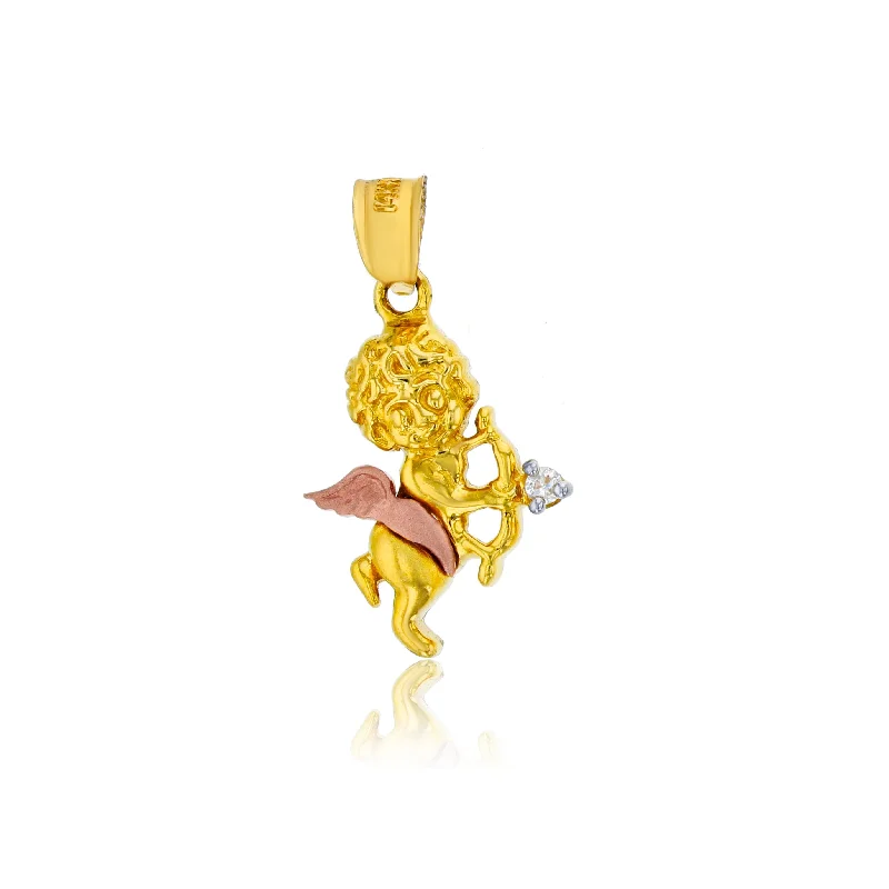 3D - Printed Polymer Clay Animal - Print Pendant for a Fun and Quirky AccessoryTricolor Cherub Cupid with CZ Arrow Dangling Pendant (14K)