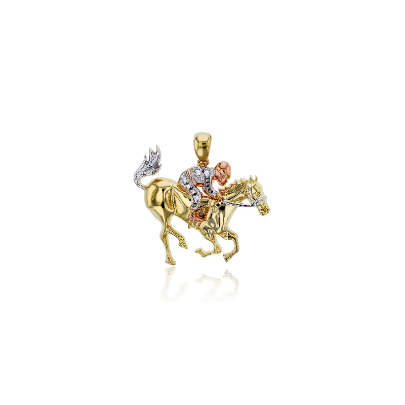 Magnetic - Locking Pendant with Hidden Compartment for Secret MessagesTricolor Horse & Rider Pendant (14K)