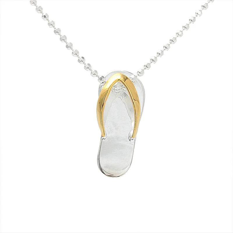 Custom photo necklaces for giftsSterling Silver Two Tone Yellow Gold Plated Plain Slipper Pendant (Chain Sold Separately)