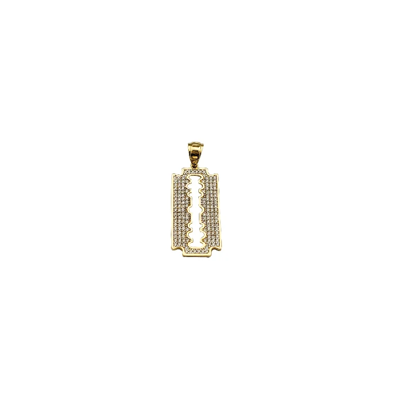 Military - Inspired Dog Tag Pendant with Engraved Service NumbersYellow Gold CZ Razor Pendant (14K)