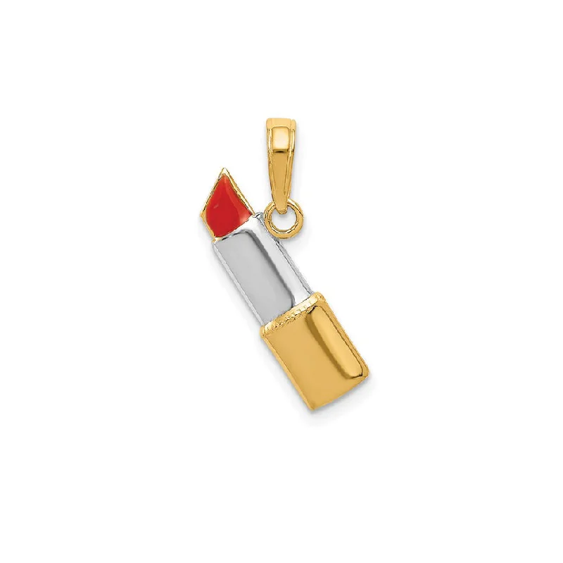 Handmade Leather - Wrapped Crystal Pendant for a Bohemian AestheticYellow Gold Enameled Lipstick Charm (14K)