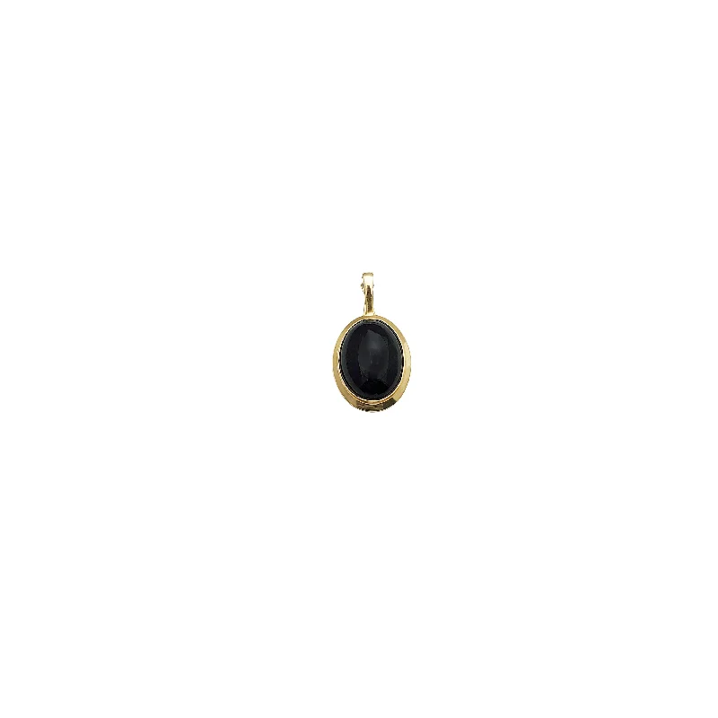 Customized Birthstone Pendant with Engraved Name for a Personalized TouchYellow Gold Oval Shape Black Onyx Pendant (14K)