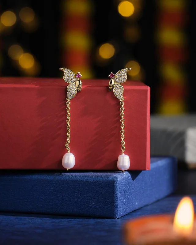 Pearl - studded drop earrings with a classic designCharismatic Half Butterfly Pearl Earring