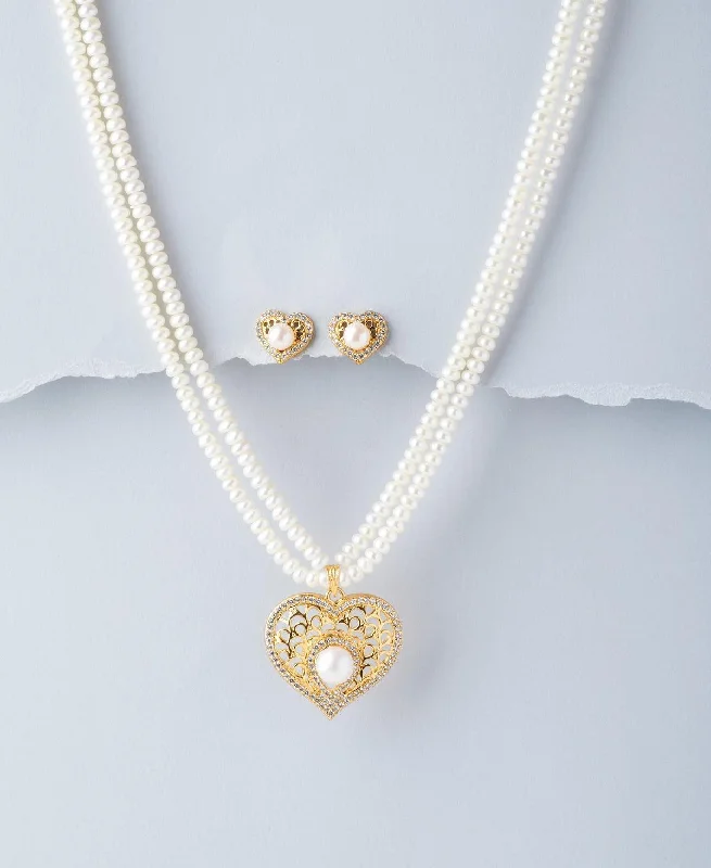 Chain Rings with a 3D - Printed Custom Link DesignHeart Real Pearl Necklace Set