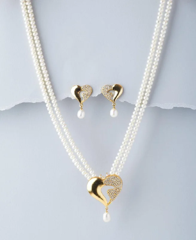 Chain Rings with a Solar - Powered Light FeatureHeart Real Pearl Necklace Set