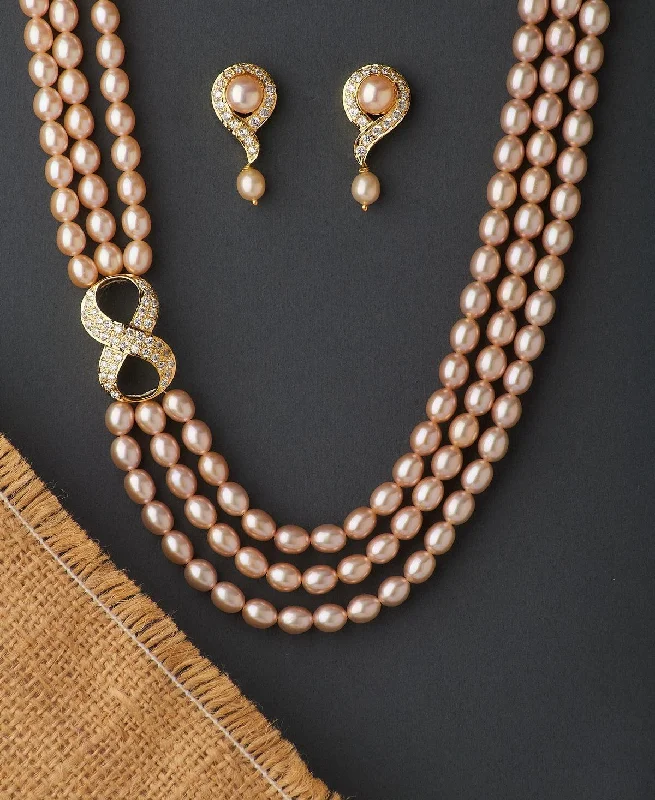 Gold - Plated Chain Rings with Cubic Zirconia AccentsInfinity Stone Studded Pearl Necklace Set