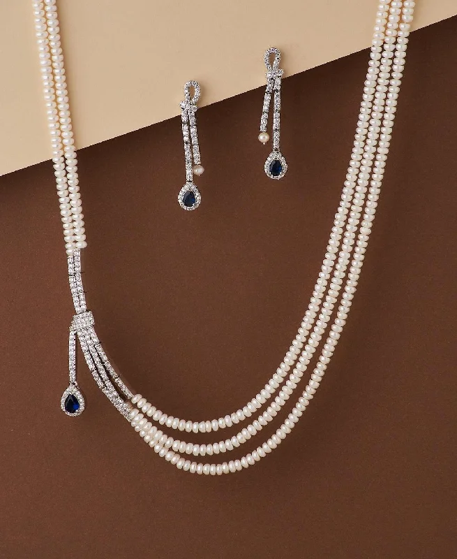 Chain Rings with a Pave - Set Diamond - Look CZ BorderRavishing Real Pearl Necklace Set