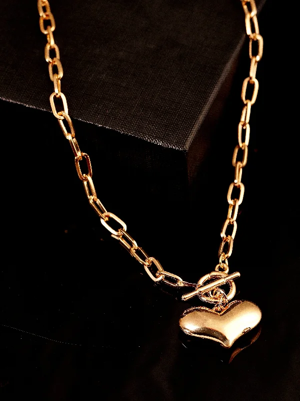 Chain Rings with a Sound - Emitting Feature for a Unique ExperienceTOKYO TALKIES X Rubans Gold Plated Handcrafted Heart Shape Interlinked  Chain Necklace