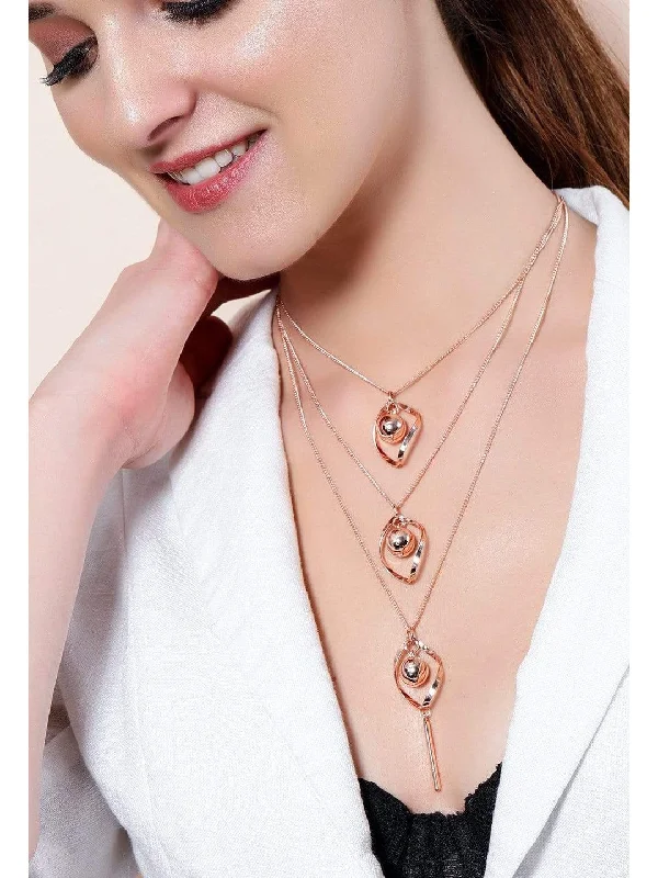 Chain Rings with a 3D - Printed Custom Link DesignRubans Rose Gold Plated Multi Layer Chain Necklace