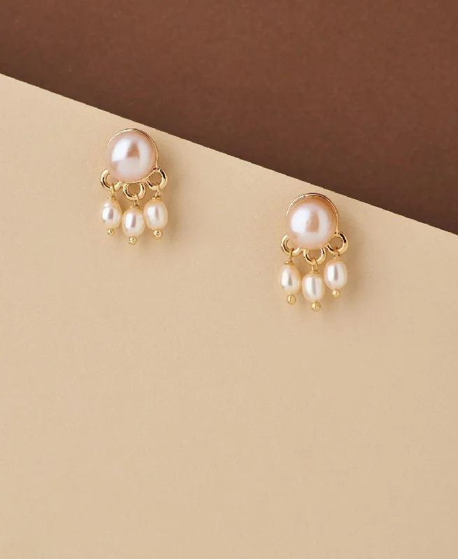 Clip - on drop earrings for non - pierced earsStandout Golden Pearl Hanging Earring