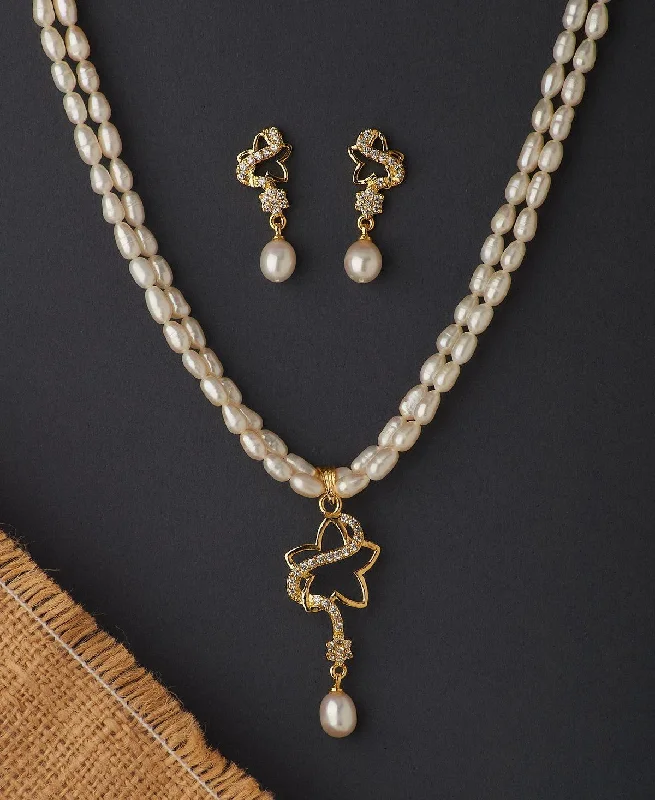 Chain Rings with a Geometric - Shaped Link PatternStar Real Pearl Necklace Set