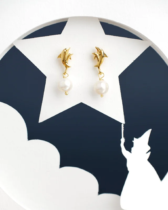 Moonstone drop earrings for a dreamy and ethereal lookThe Lovely Dolphin Hang Gold Earring