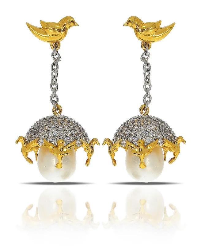 Star - shaped drop earrings for a celestial and magical appearanceTraditional Bird Stone Studded Pearl Hanging Earrings