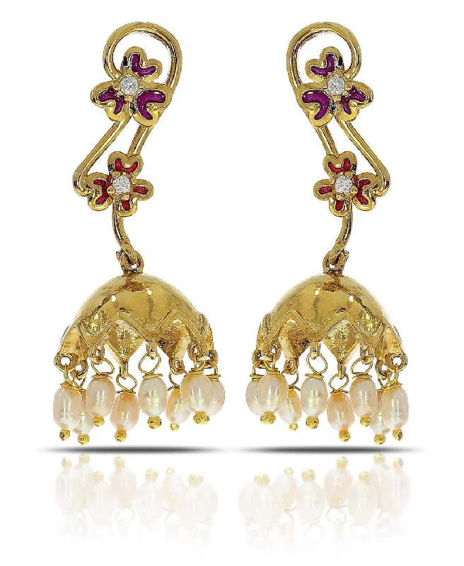 Multi - colored drop earrings with a rainbow of gemstonesTraditional Small Pearl Jhumka Earring