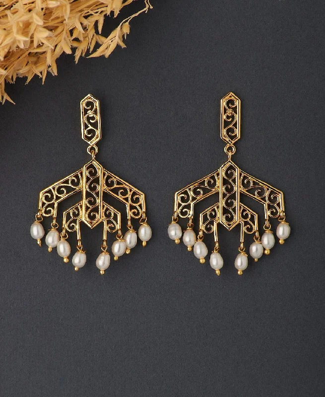 Handmade drop earrings with artisanal craftsmanshipTraditional White Hanging Pearl Earring