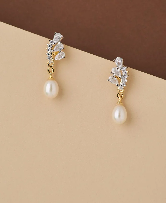 Aquamarine drop earrings reminiscent of the oceanTrendy Stone Studded Pearl Earring