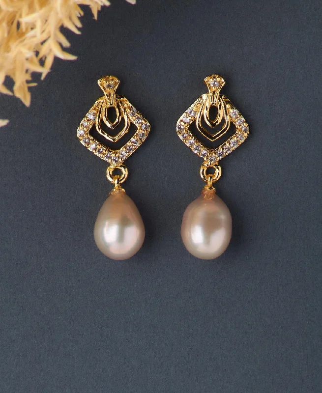 Opal drop earrings with iridescent play - of - colorTrendy Stone Studded Pearl Hanging Earring