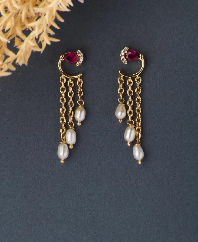 Moonstone drop earrings for a dreamy and ethereal lookTrendy Stone Studded Pearl Hanging Earring