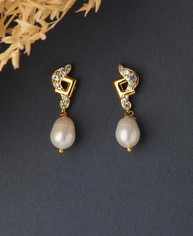 Art deco - inspired drop earrings with bold geometric patternsTrendy White Pearl Hanging Earring